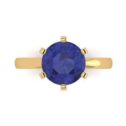 3 cttw Simulated Tanzanite Solitaire  Engagement Ring - Solid Gold (Round Cut,9mm)