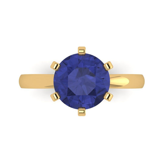 3 cttw Simulated Tanzanite Solitaire  Engagement Ring - Solid Yellow Gold (VVS1, Round Cut,9mm)