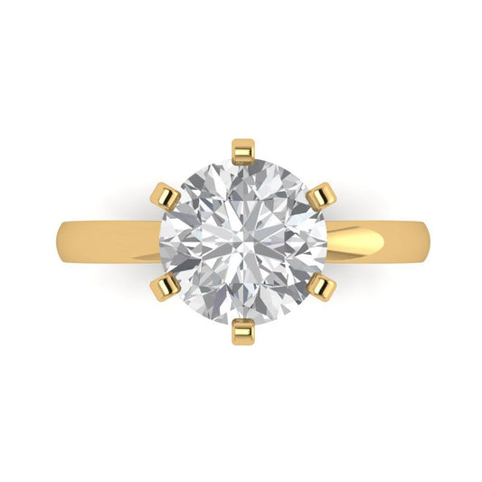 3 cttw White Sapphire Solitaire  Engagement Ring - Solid Yellow Gold (VVS1, Round Cut,9mm)