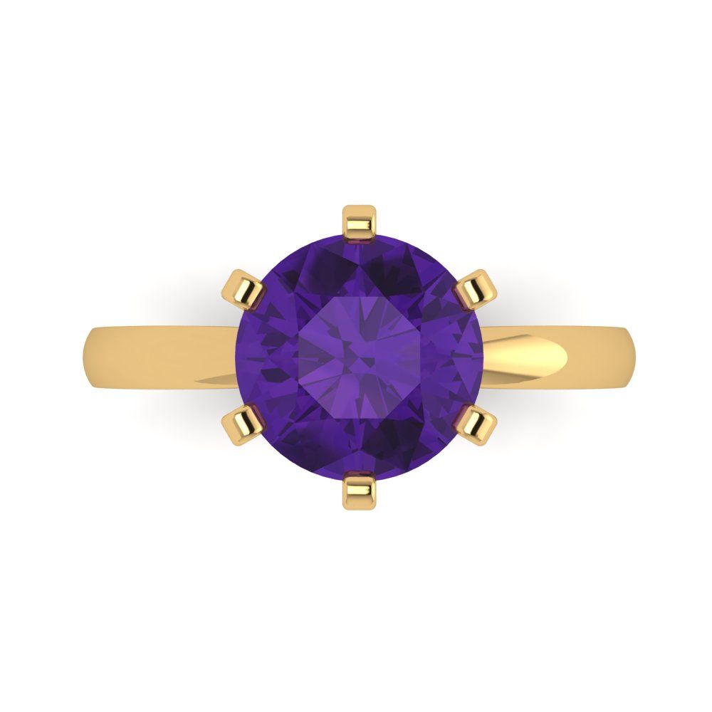 3 cttw Natural Amethyst Solitaire  Engagement Ring - Solid Gold (Round Cut,9mm)