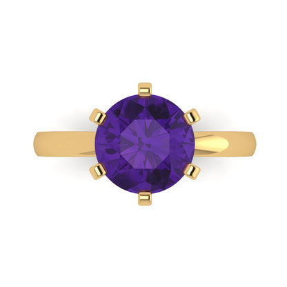 3 cttw Natural Amethyst Solitaire  Engagement Ring - Solid Gold (Round Cut,9mm)