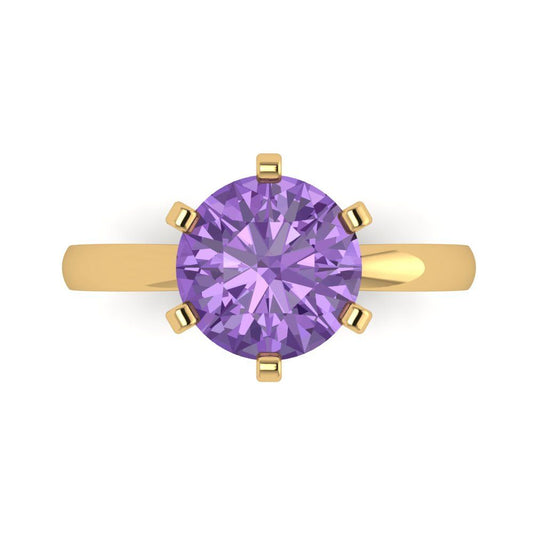 3 cttw Simulated Alexandrite Solitaire  Engagement Ring - Solid Yellow Gold (VVS1, Round Cut,9mm)