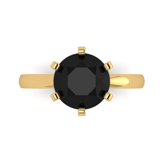 3 cttw Natural Onyx Solitaire  Engagement Ring - Solid Yellow Gold (VVS1, Round Cut,9mm)