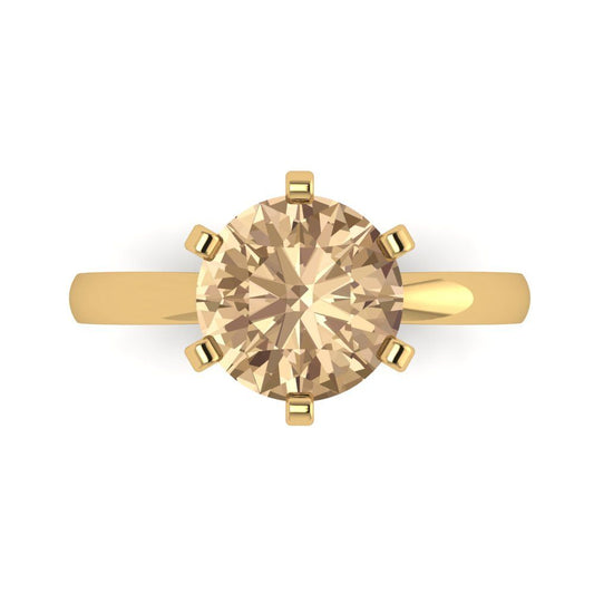 3 cttw Yellow Moissanite Solitaire  Engagement Ring - Solid Yellow Gold (VVS1, Round Cut,9mm)