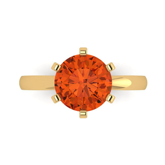 3 cttw Zirconia Simulated Red Diamond Solitaire  Engagement Ring - Solid Yellow Gold (VVS1, Round Cut,9mm)