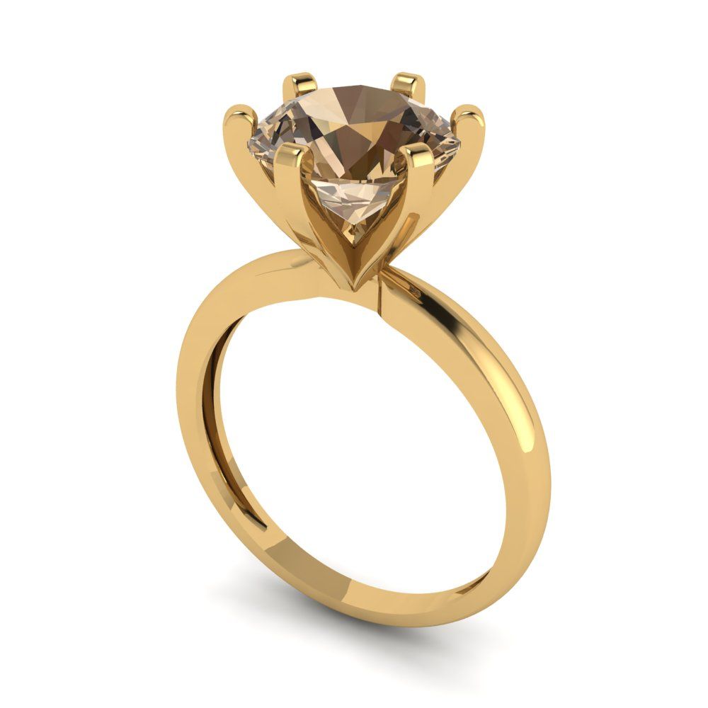 3 cttw Zirconia Simulated Champagne Diamond Solitaire  Engagement Ring - Solid Gold (VVS1, Round Cut,9mm)