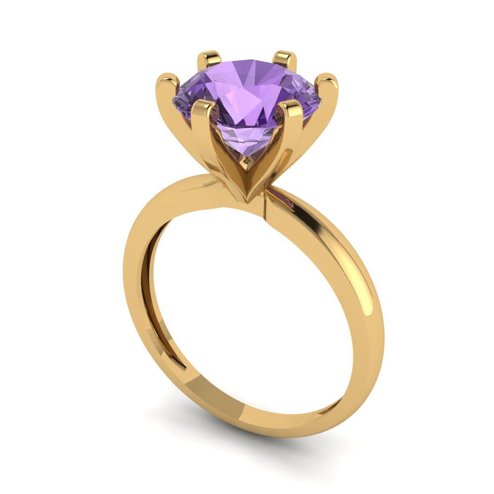 3 cttw Simulated Alexandrite Solitaire  Engagement Ring - Solid Gold (Round Cut,9mm)