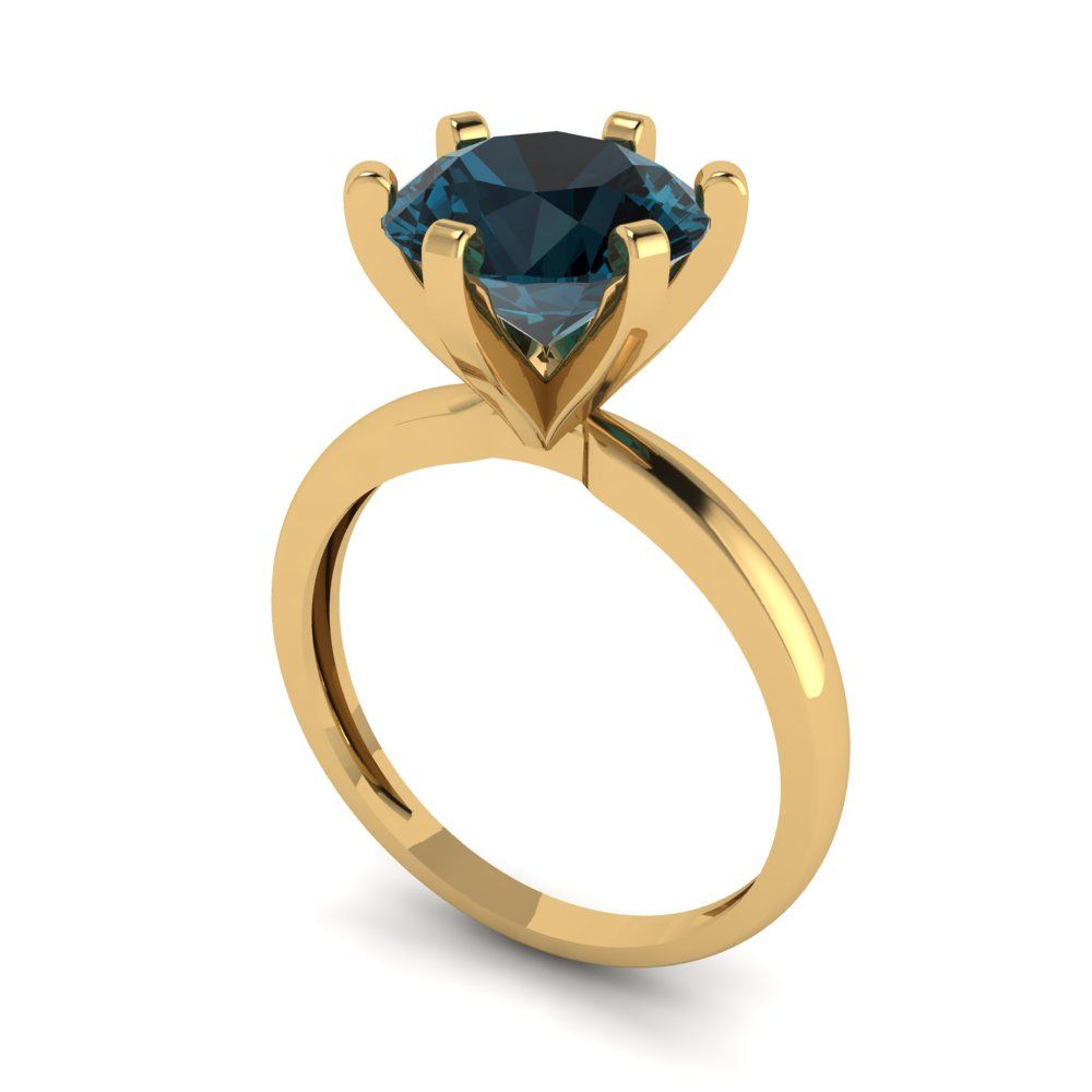 3 cttw Natural London Blue Topaz Solitaire  Engagement Ring - Solid Gold (Round Cut,9mm)
