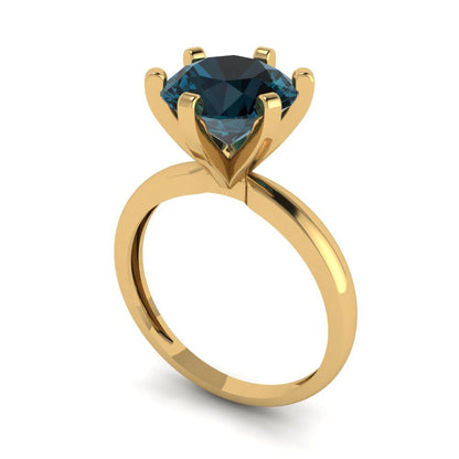 3 cttw Natural London Blue Topaz Solitaire  Engagement Ring - Solid Gold (Round Cut,9mm)