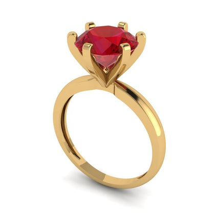 3 cttw Simulated Ruby Solitaire  Engagement Ring - Solid Gold (Round Cut,9mm)