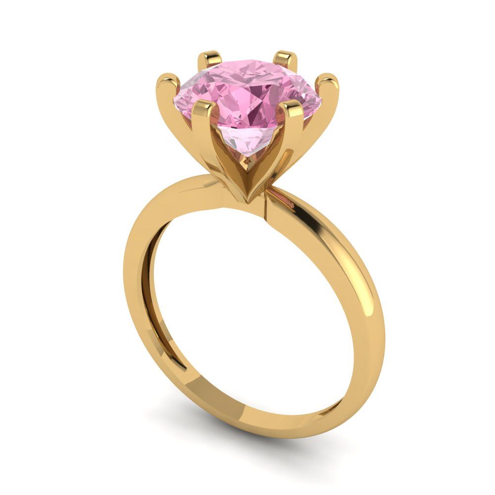 3 cttw Zirconia Simulated Pink Diamond Solitaire  Engagement Ring - Solid Gold (VVS1, Round Cut,9mm)