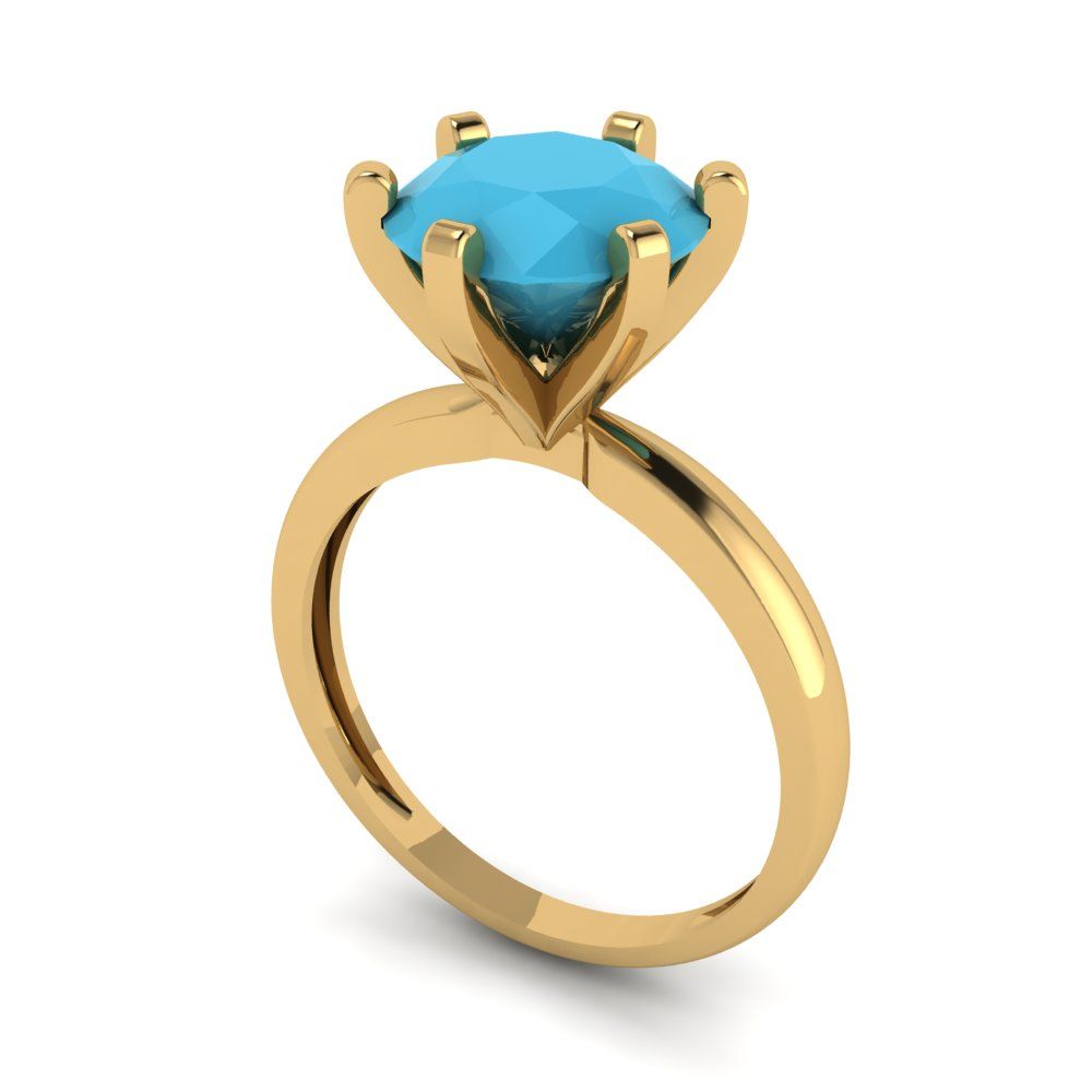 3 cttw Simulated Turquoise Solitaire  Engagement Ring - Solid Gold (Round Cut,9mm)