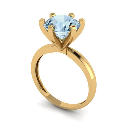 3 cttw Natural Aquamarine Solitaire  Engagement Ring - Solid Gold (Round Cut,9mm)