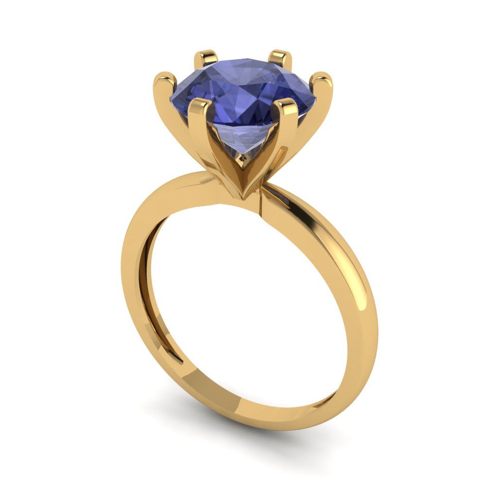 3 cttw Simulated Tanzanite Solitaire  Engagement Ring - Solid Gold (Round Cut,9mm)