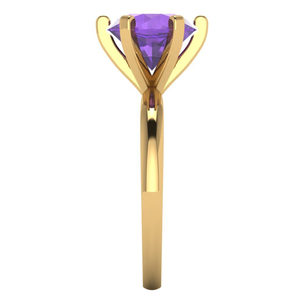 3 cttw Natural Amethyst Solitaire  Engagement Ring - Solid Gold (Round Cut,9mm)