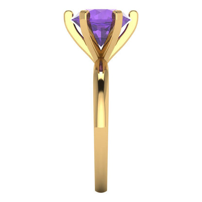3 cttw Natural Amethyst Solitaire  Engagement Ring - Solid Gold (Round Cut,9mm)