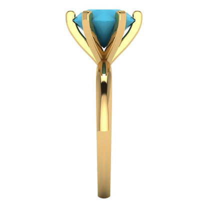 3 cttw Simulated Turquoise Solitaire  Engagement Ring - Solid Gold (Round Cut,9mm)