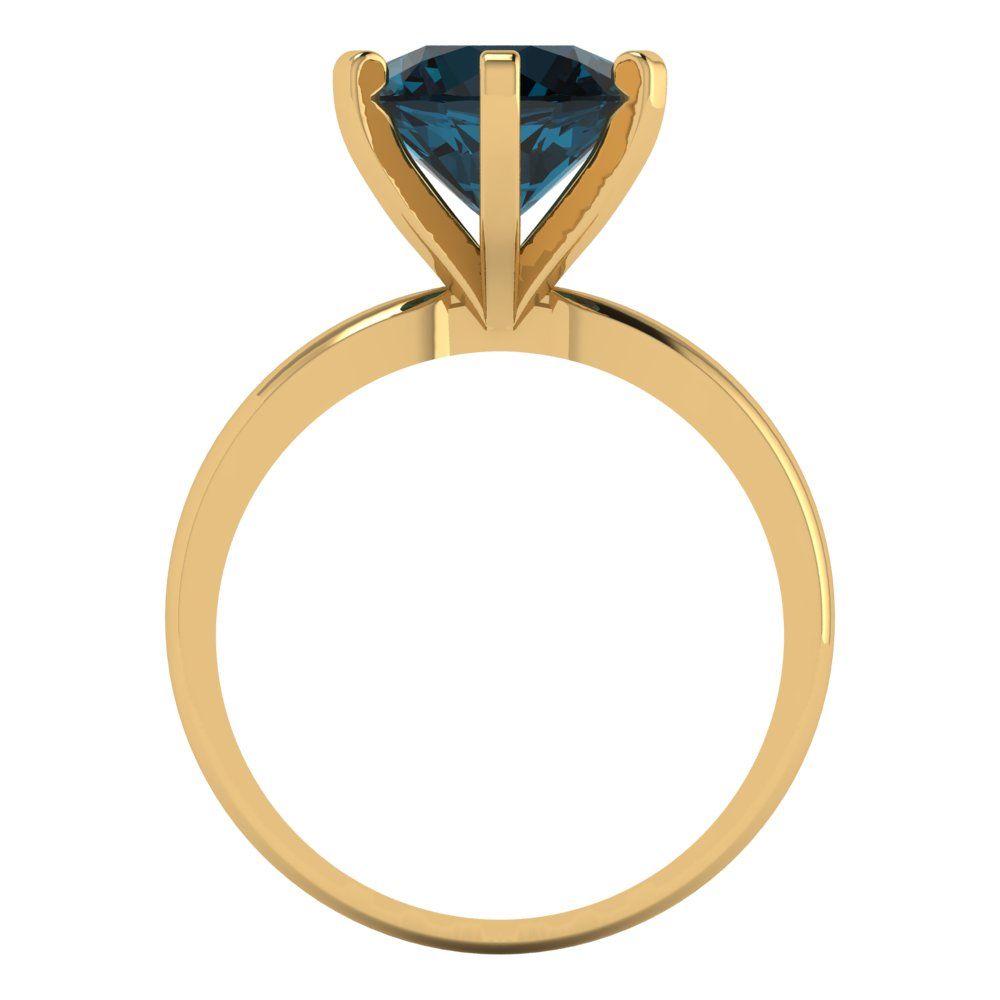 3 cttw Natural London Blue Topaz Solitaire  Engagement Ring - Solid Gold (Round Cut,9mm)