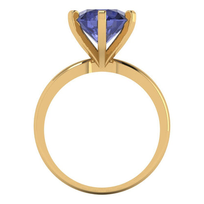 3 cttw Simulated Tanzanite Solitaire  Engagement Ring - Solid Gold (Round Cut,9mm)