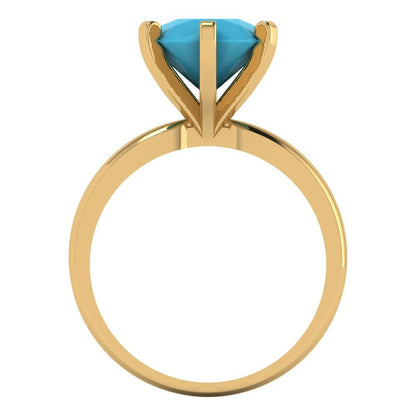 3 cttw Simulated Turquoise Solitaire  Engagement Ring - Solid Gold (Round Cut,9mm)