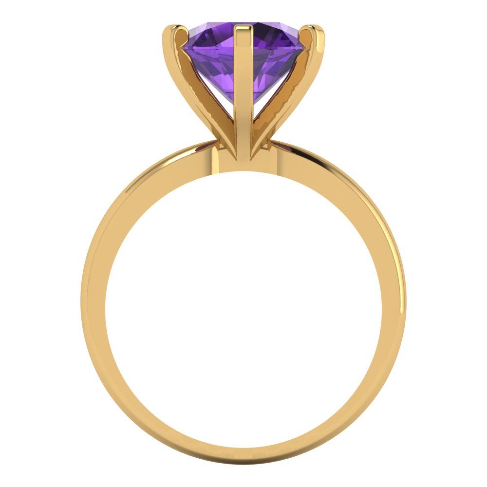 3 cttw Natural Amethyst Solitaire  Engagement Ring - Solid Gold (Round Cut,9mm)