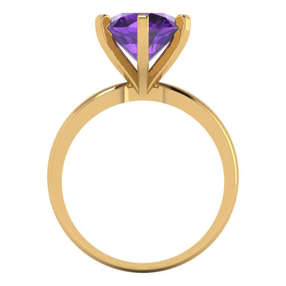 3 cttw Natural Amethyst Solitaire  Engagement Ring - Solid Gold (Round Cut,9mm)