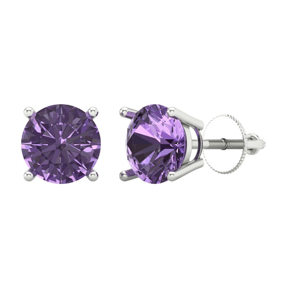4 ctw Alexandrite Studs Earrings | 8.0mm Round Cut White Gold Screw back | June Birthstone