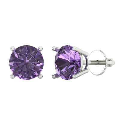 4 ctw Alexandrite Studs Earrings | 8.0mm Round Cut White Gold Screw back | June Birthstone