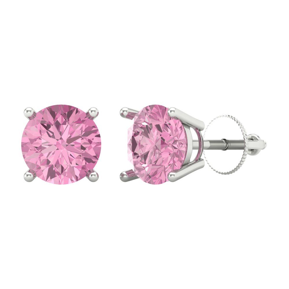 4 ctw Pink Zirconia Studs Earrings | 8.0mm Round Cut White Gold Screw back | April Birthstone