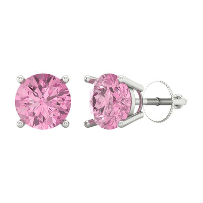 4 ctw Pink Zirconia Studs Earrings | 8.0mm Round Cut White Gold Screw back | April Birthstone