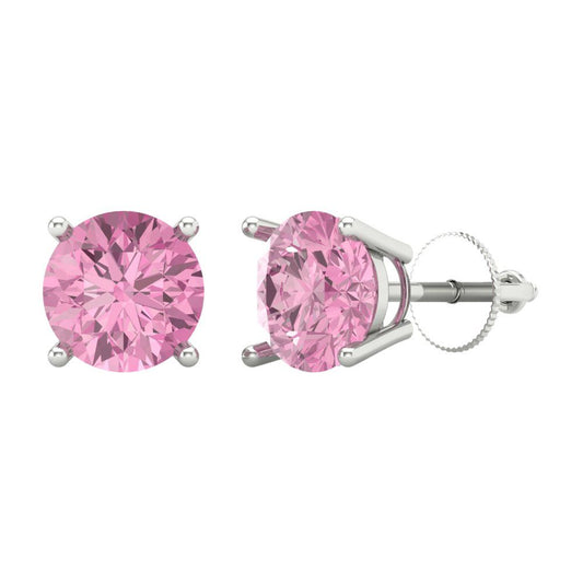 4 ctw Pink Zirconia Studs Earrings | 8.0mm Round Cut White Gold Screw back | April Birthstone