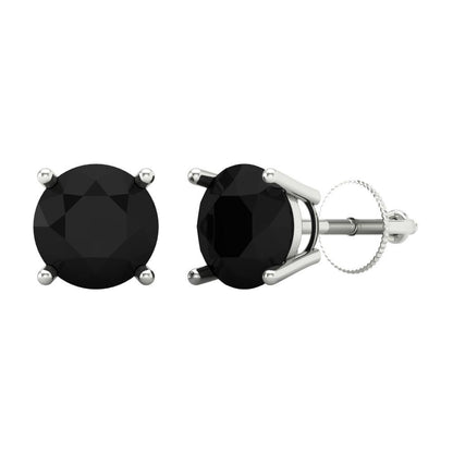 4 ctw Onyx Studs Earrings | 8.0mm Round Cut White Gold Screw back | July Birthstone