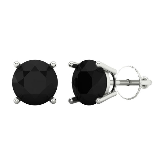 4 ctw Onyx Studs Earrings | 8.0mm Round Cut White Gold Screw back | July Birthstone