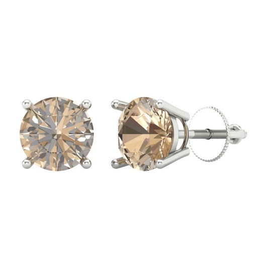 4 ctw Yellow Moissanite Studs Earrings | 8.0mm Round Cut White Gold Screw back | April Birthstone