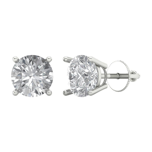 4 ctw White Sapphire Studs Earrings | 8.0mm Round Cut White Gold Screw back | April Birthstone