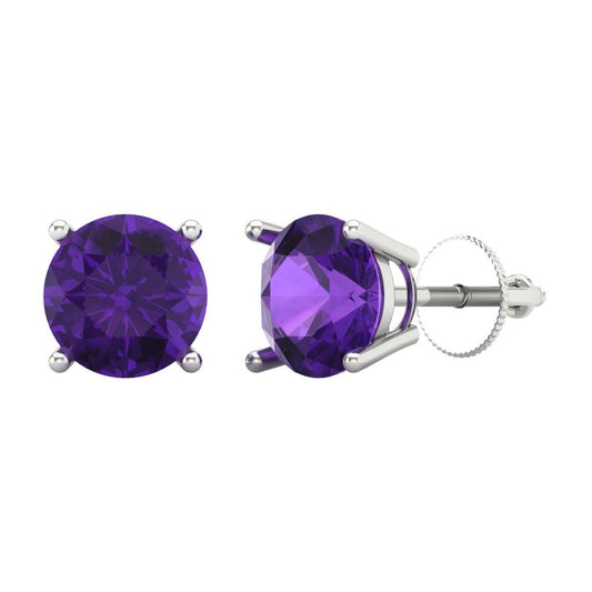4cttw Amethyst Gold-Plated 925 Silver Screw Back Stud Earrings