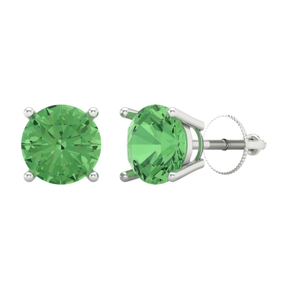 4 ctw Green Zirconia Studs Earrings | 8.0mm Round Cut White Gold Screw back | April Birthstone