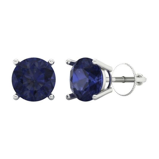 4 ctw Blue Sapphire Studs Earrings | 8.0mm Round Cut White Gold Screw back | September Birthstone