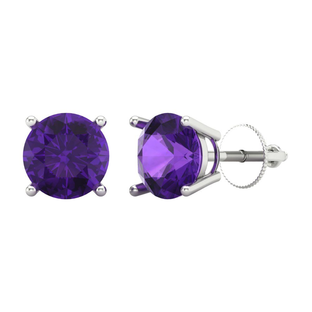 4 ctw Amethyst Studs Earrings | 8.0mm Round Cut White Gold Screw back | February Birthstone