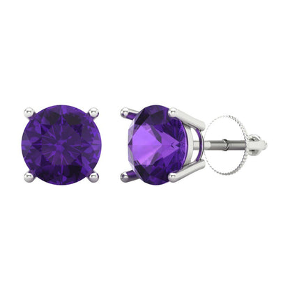 4 ctw Amethyst Studs Earrings | 8.0mm Round Cut White Gold Screw back | February Birthstone