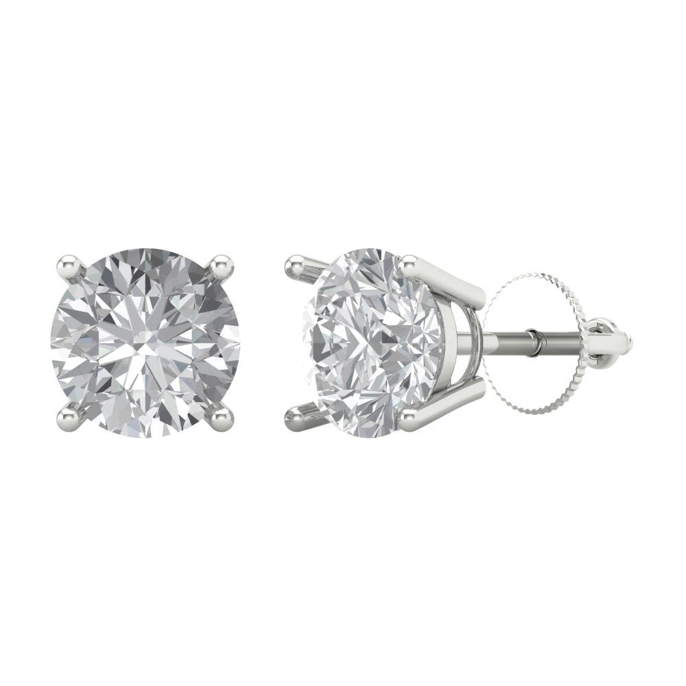 4 ctw Zirconia Diamond Studs Earrings | 8.0mm Round Cut White Gold Screw back | April Birthstone