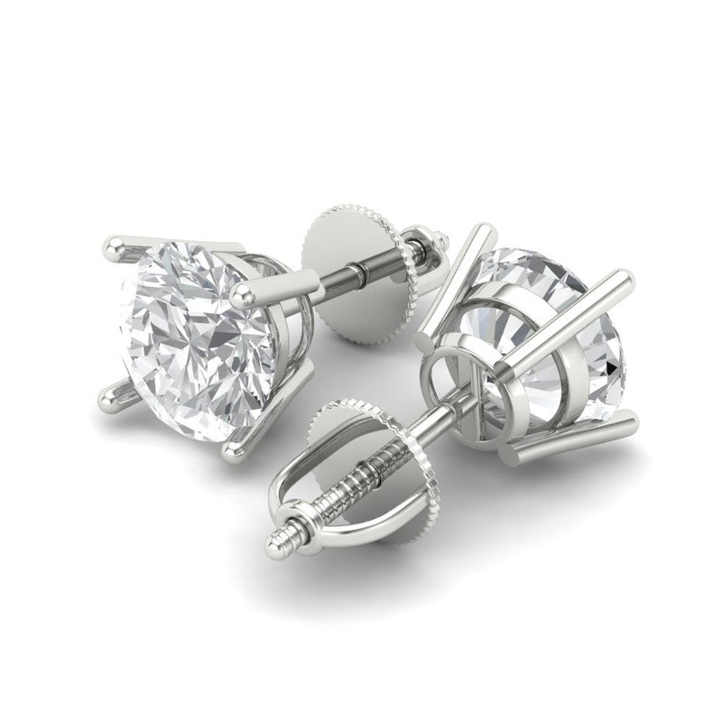 4 ct Brilliant Round Cut Solitaire Studs Moissanite Stone White Gold Earrings Screw back