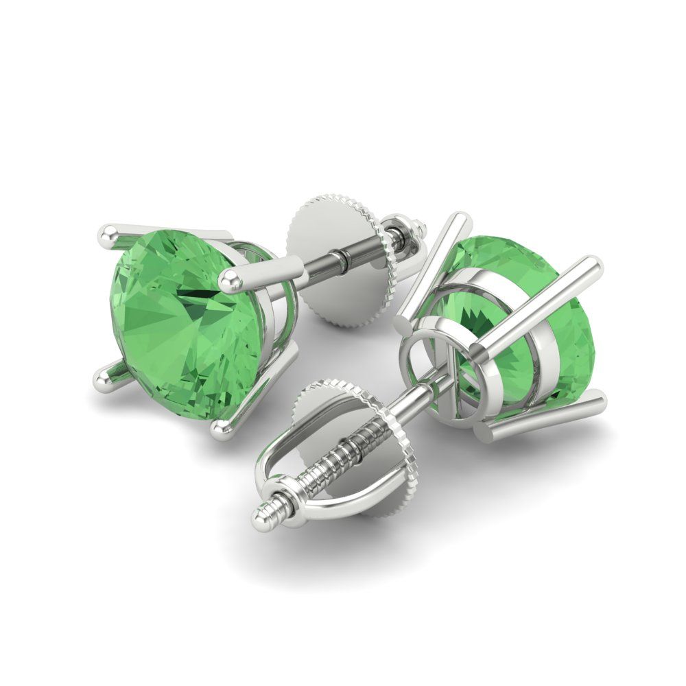 4 ctw Green Zirconia Studs Earrings | 8.0mm Round Cut White Gold Screw back | April Birthstone