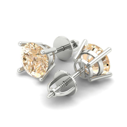 4 ctw Morganite Studs Earrings | 8.0mm Round Cut White Gold Screw back | February Birthstone