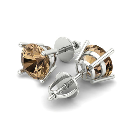 4 ctw Champagne Studs Earrings | 8.0mm Round Cut White Gold Screw back | April Birthstone