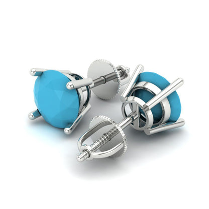 4 ctw Turquoise Studs Earrings | 8.0mm Round Cut White Gold Screw back | December Birthstone