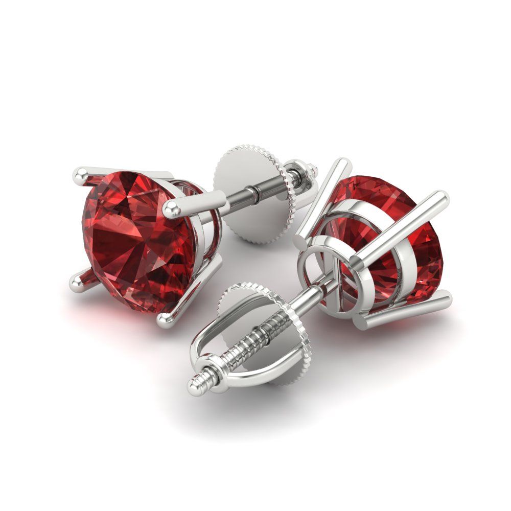 4 ctw Garnet Studs Earrings | 8.0mm Round Cut White Gold Screw back | January Birthstone