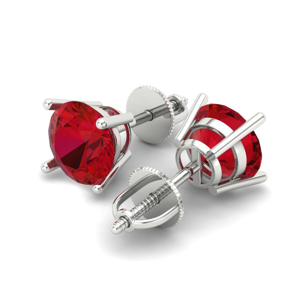 4 ctw Pink Tourmaline Studs Earrings | 8.0mm Round Cut White Gold Screw back | April Birthstone