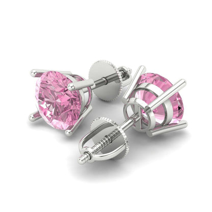 4 ctw Pink Zirconia Studs Earrings | 8.0mm Round Cut White Gold Screw back | April Birthstone