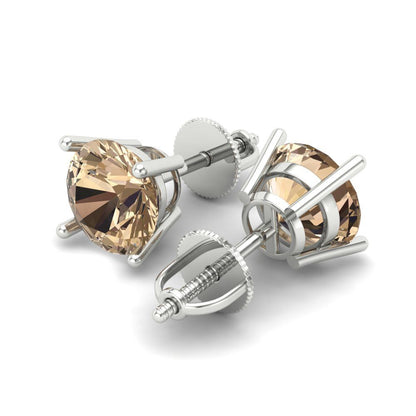 4 ctw Yellow Moissanite Studs Earrings | 8.0mm Round Cut White Gold Screw back | April Birthstone
